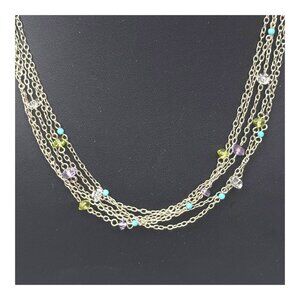Vtg 925 Silver Multi Strand Turquoise Peridot Amethyst Gemstone Layered Necklace